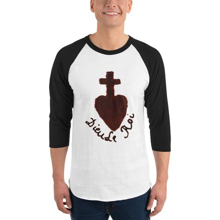 Unisex 3/4 Sleeve Raglan Shirt, Sacré Coeur, Dieu de Roi, Vendée Chouan, obymh4 design