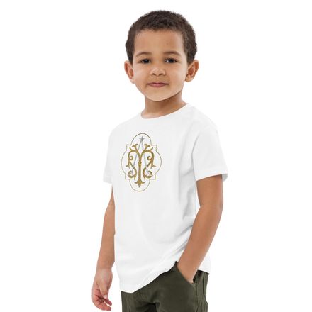 Organic Cotton Kids T-Shirt, Auspice Maria, Crest with outer edge, kdegvj