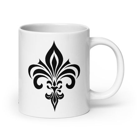 White Glossy Mug, 20oz, Fleur de Lys, h3lnk7 
