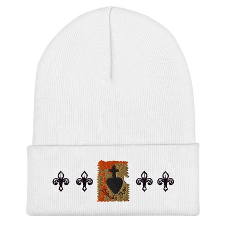 Cuffed Beanie, Sacré Coeur, Dieu de Roi, Vendée Chouan, sqpbrl design, Fleur de Lys pattern