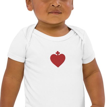 Embroidered Organic Cotton Baby Bodysuit, Sacred Heart of Jesus, zhw6bo design