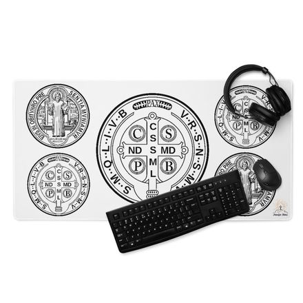 Gaming Mouse Pad, 36x18, St. Benedict Medal, filt5a design