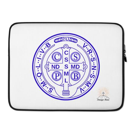 Laptop Sleeve, St. Benedict Medal, 16k4ku design, blue