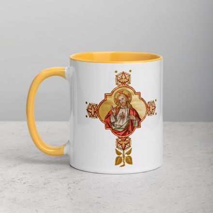 White Ceramic Mug with Color Inside, 11oz &amp; 15oz, Sacred Heart of Jesus, iu2q2g design 