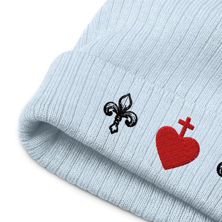 Ribbed Knit Beanie, Sacred Heart of Jesus, 7ugqf9 design, Fleur de Lys