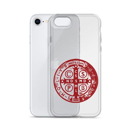 Clear Case for iPhone, St. Benedict Medal, oih8m5 design, red