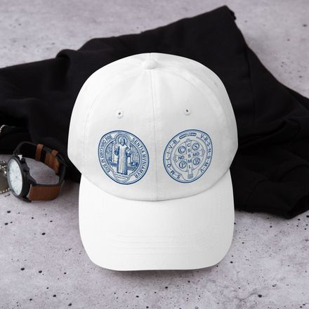 Classic Dad Hat, St. Benedict Medal, filt5a design, blue