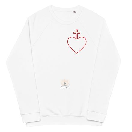 Unisex Organic Raglan Sweatshirt, Sacred Heart of Jesus, 7ugqf9 hollow design, left chest
