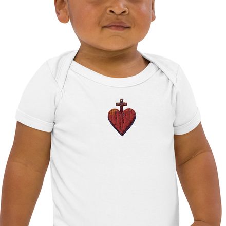 Embroidered Organic Cotton Baby Bodysuit, Sacred Heart of Jesus, 9i93k9 design