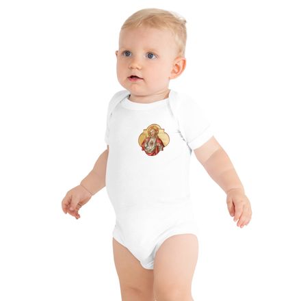 Baby Short Sleeve One Piece , Sacred Heart of Jesus, eq75pu design, left chest