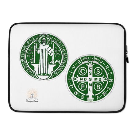 Laptop Sleeve, St. Benedict Medal, idjfae design, dark green