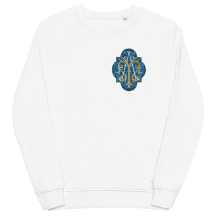 Unisex Organic Sweatshirt, Auspice Maria, Crest with rounded Cross, u3bkt0, left chest