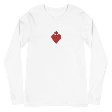 Embroidered Unisex Long Sleeve Tee, Sacred Heart of Jesus, yjegla design