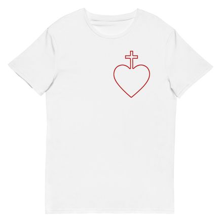 Men&#x27;s Premium Cotton T-Shirt, Sacred Heart of Jesus, 7ugqf9 hollow design, left chest