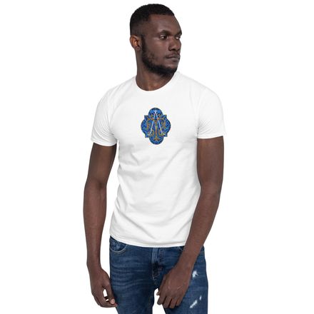 Embroidered Unisex Basic Softstyle T-Shirt, Auspice Maria, Crest with rounded Cross, u3bkt0