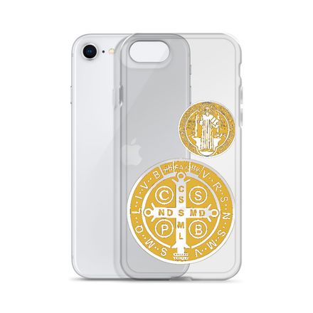 Clear Case for iPhone, St. Benedict Medal, idjfae design, gold