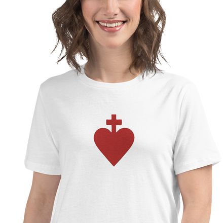 Embroidered Women&#x27;s Relaxed T-Shirt, Sacred Heart of Jesus, yjegla design