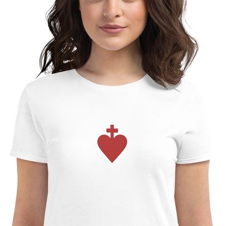 Embroidered Women&#x27;s Fashion Fit T-Shirt, Sacred Heart of Jesus, yjegla