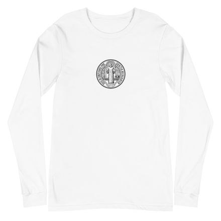 Embroidered Unisex Long Sleeve Tee, St. Benedict Medal, debxwe design