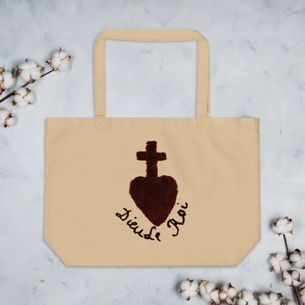 Large Eco Tote, Sacré Coeur, Dieu de Roi, Vendée Chouan, obymh4 design