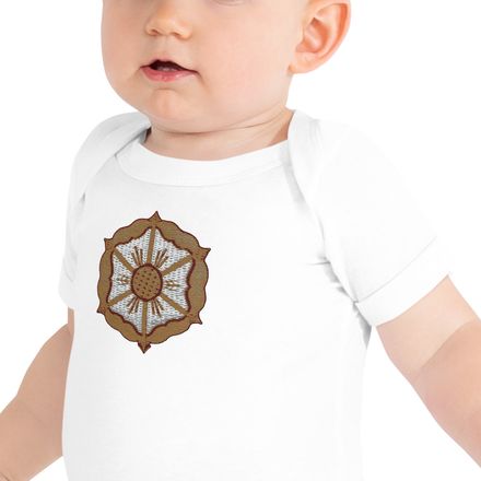 Embroidered Baby Short Sleeve One Piece, Monstrance with Golden Pattern, eneyoj