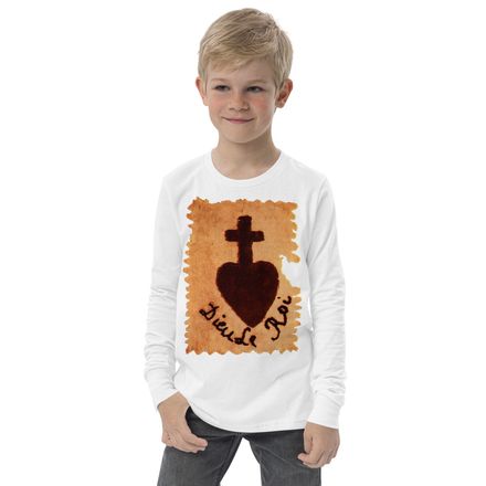 Youth Long Sleeve Tee, Sacré Coeur, Dieu de Roi, Vendée Chouan, sqpbrl design