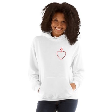 Embroidered Unisex Heavy Blend Hoodie, Sacred Heart of Jesus, 7ugqf9 hollow design, left chest