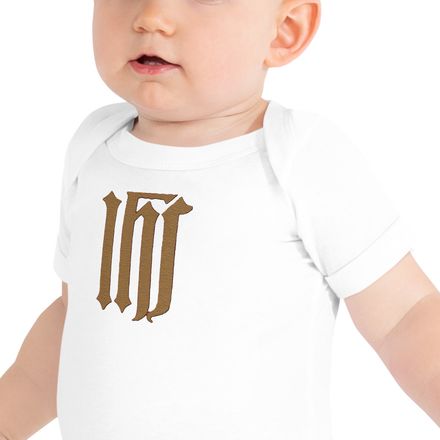 Embroidered Baby Short Sleeve One Piece, IHS, Golden Pattern, gedziz