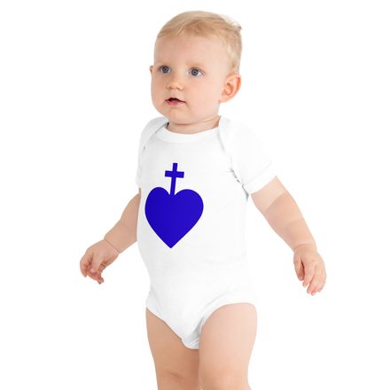 Baby Short Sleeve One Piece, Sacred Heart of Jesus, 7ugqf9 design, blue