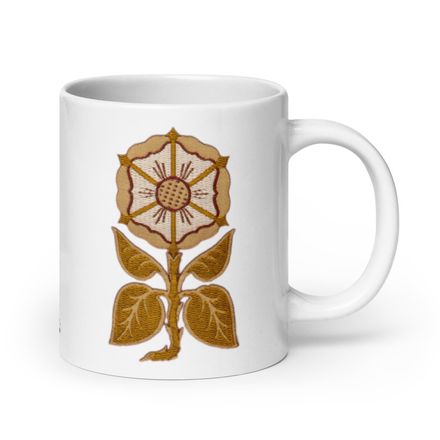   White Glossy Mug, 20oz, Monstrance Tree with Golden Pattern, 7rmavy