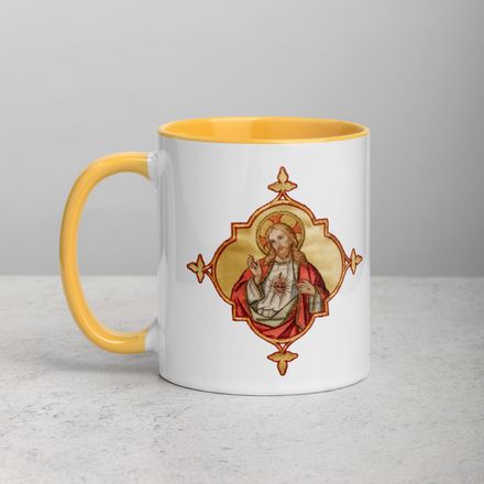 White Ceramic Mug with Color Inside, 11oz &amp; 15oz, Sacred Heart of Jesus, uyzh4h design 