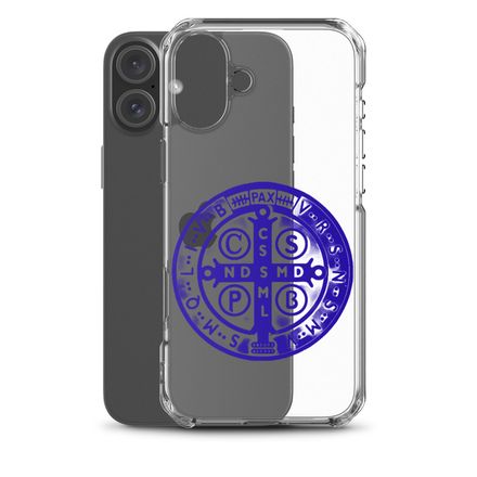 Clear Case for iPhone, St. Benedict Medal, oih8m5 design, blue