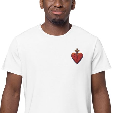 Embroidered Men&#x27;s Premium Cotton T-Shirt, Sacred Heart of Jesus, 9i93k9 design