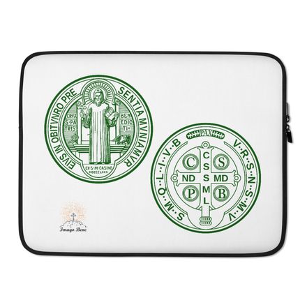 Laptop Sleeve, St. Benedict Medal, filt5a design, dark green