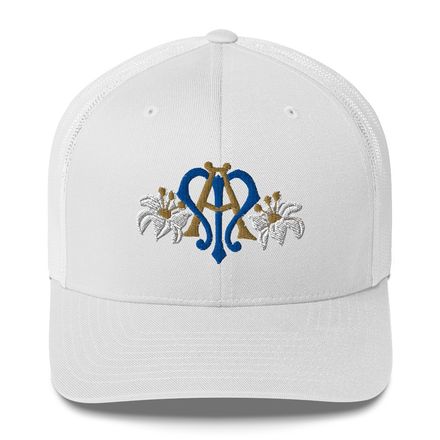 Retro Trucker Hat, Auspice Maria, Crest with side flowers, hlduri