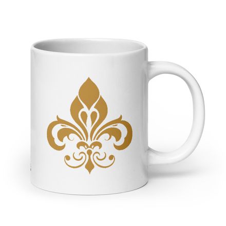 White Glossy Mug, 20oz, Fleur de Lys, pt5ruy 