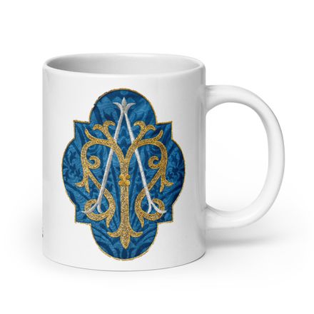   White Glossy Mug, 20oz, Auspice Maria, Crest with rounded Cross, u3bkt0