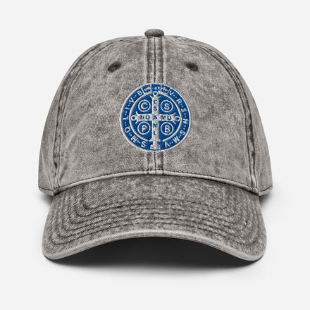Vintage Cap, St. Benedict Medal, qiretu design, blue