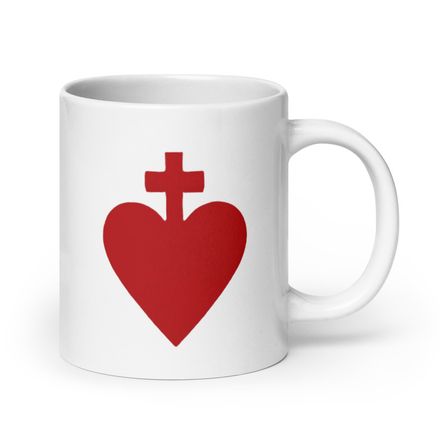   White Glossy Mug, 20oz, Sacred Heart of Jesus, yjegla design 