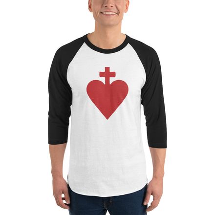Unisex 3/4 Sleeve Raglan Shirt, Sacred Heart of Jesus, yjegla design