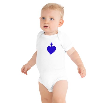 Baby Short Sleeve One Piece, Sacred Heart of Jesus, 7ugqf9 design, blue, left chest