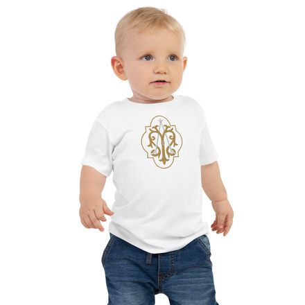 Embroidered Baby Staple Tee, Auspice Maria, Crest with outer edge, kdegvj