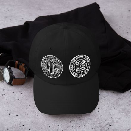 Classic Dad Hat, St. Benedict Medal, filt5a design, white