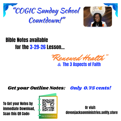 "Renewed Health" (3-29-26) COGIC Sunday School Countdown Notes