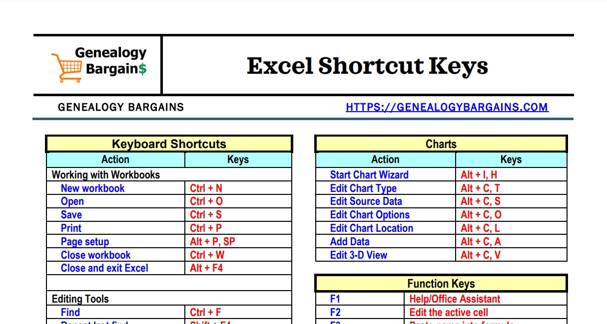 CHEAT SHEET Excel Shortcut Keys