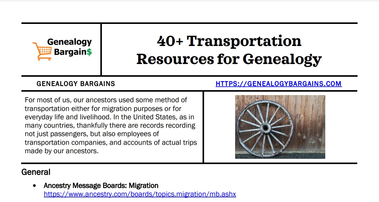 CHEAT SHEET 40+ Transportation Resources for Genealogy