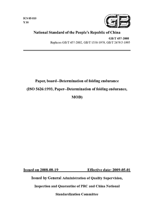 China Standard: GB/T 457-2008 Paper, board--Determination of folding endurance