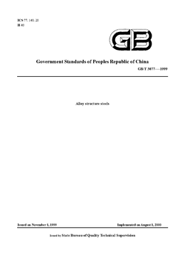 China Standard: GB/T 3077-1999 Alloy structure steels