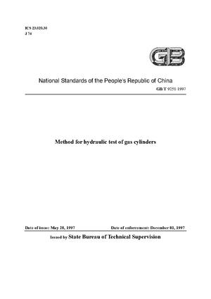 China Standard: GB/T 9251-1997 Method for hydraulic test of gas cylinders