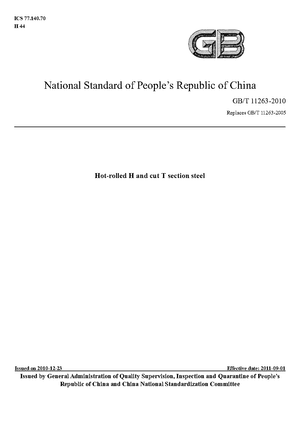 China Standard: GB/T 11263-2010 Hot-rolled H and cut T section steel